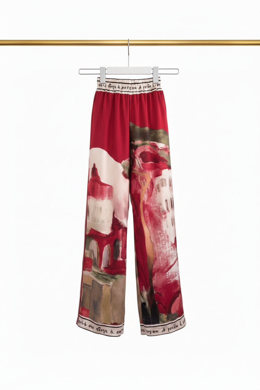 Italian Watercolour Red Pants-Polyester
