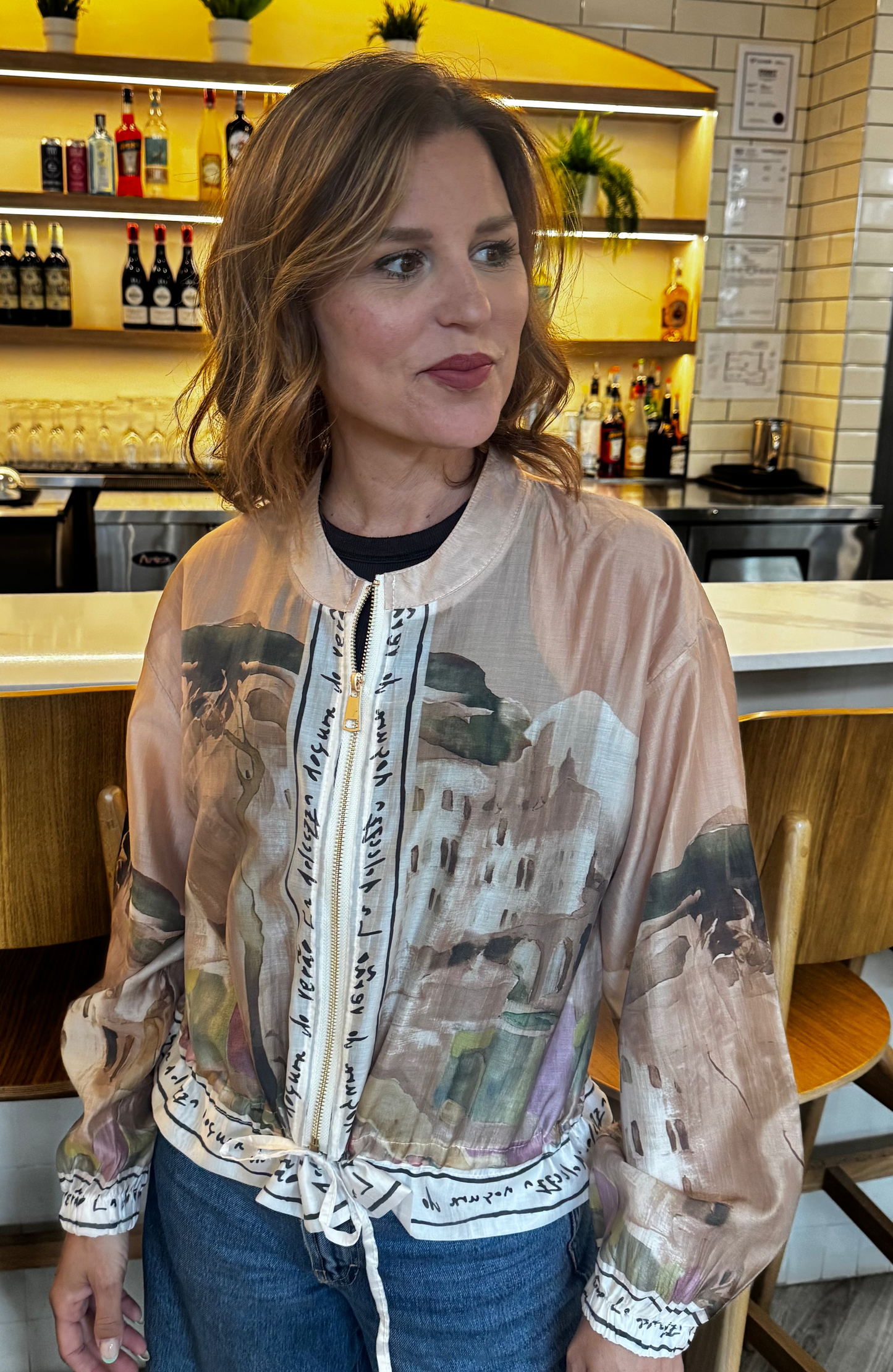 Italian Viscose Sheer Bomber Style Jacket-Taupe