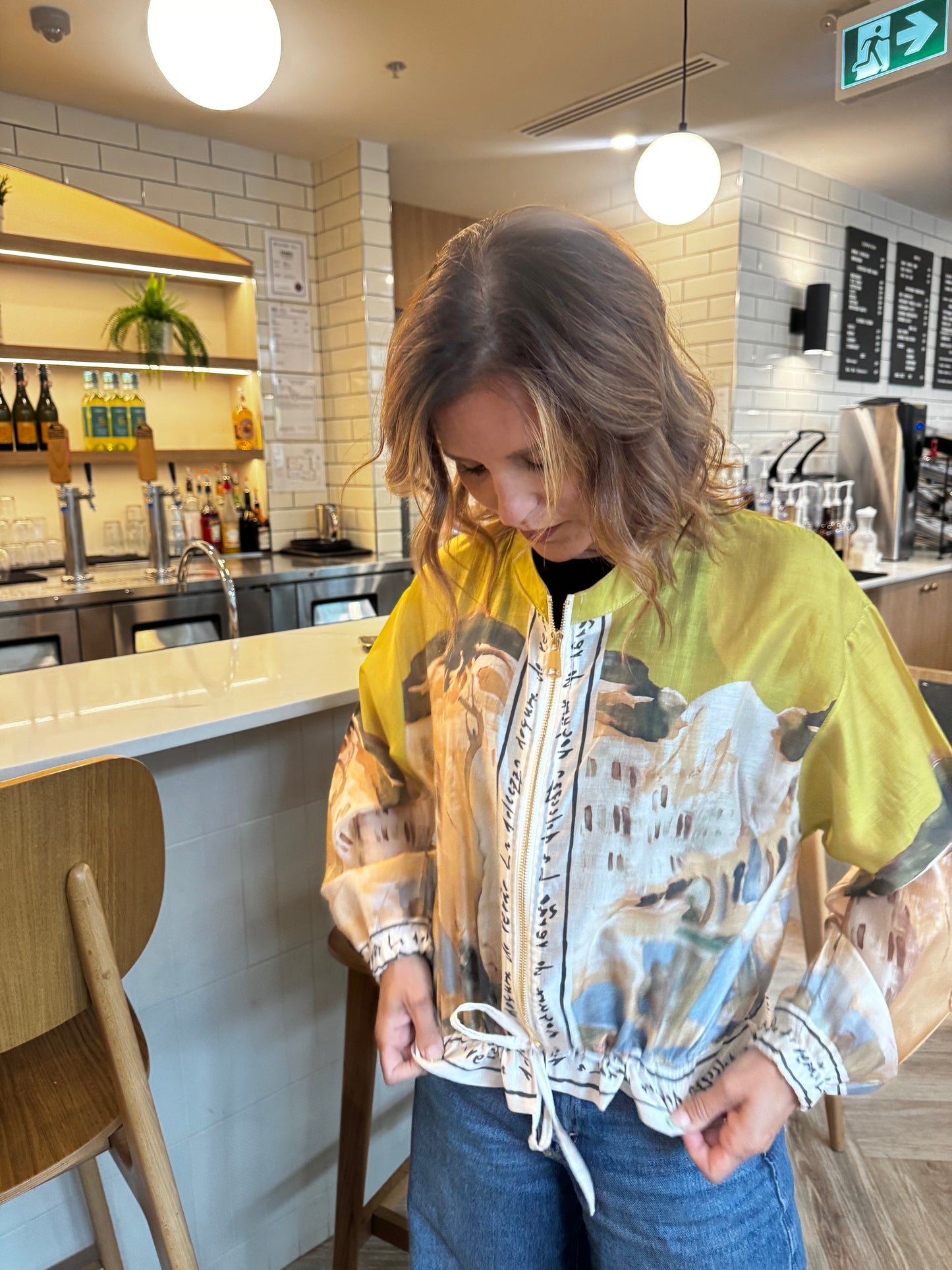 Italian Viscose Sheer Bomber Style Jacket-Chartreuse