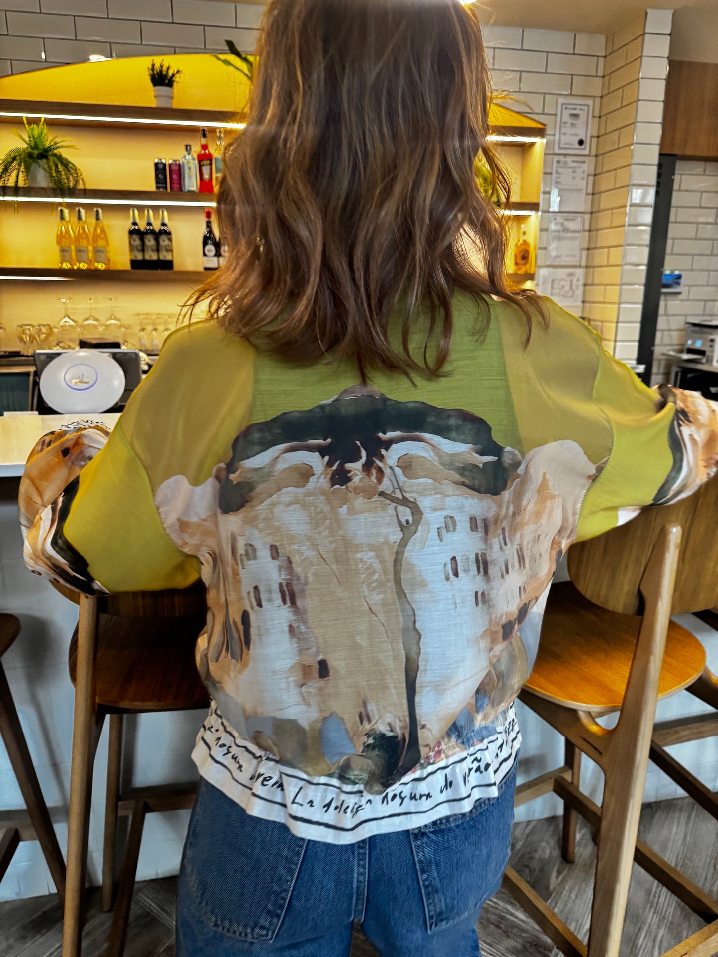 Italian Viscose Sheer Bomber Style Jacket-Chartreuse
