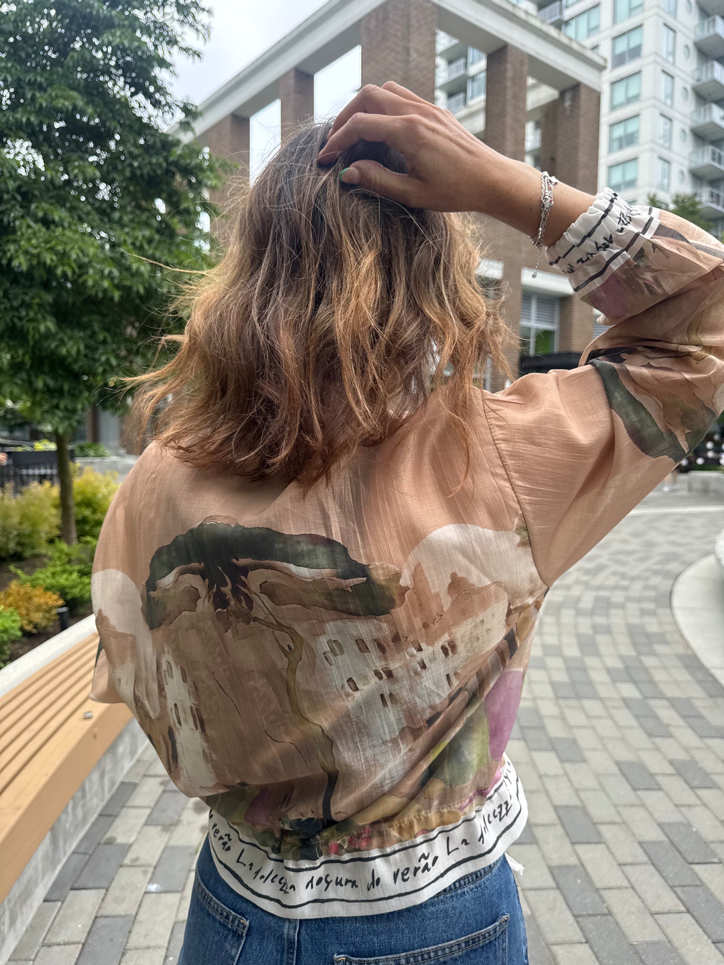Italian Viscose Sheer Bomber Style Jacket-Taupe