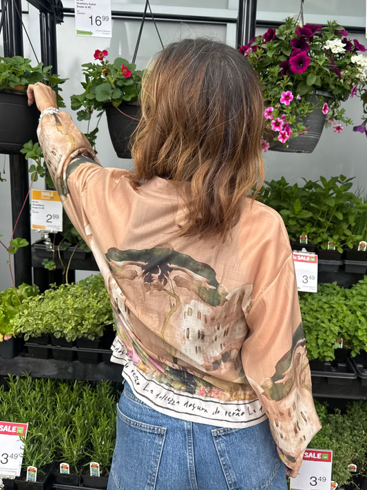 Italian Viscose Sheer Bomber Style Jacket-Taupe