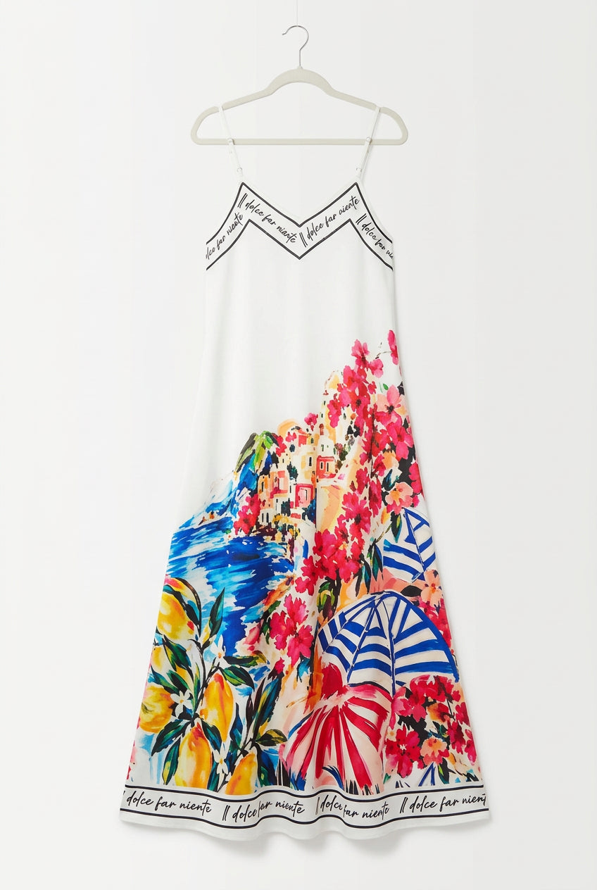 Positano Bloom Italian Silk Maxi Dress-White