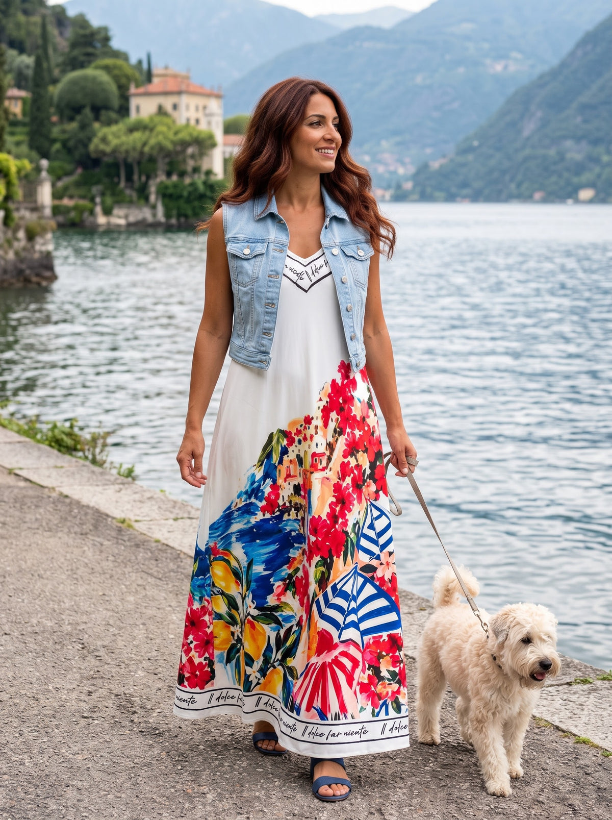 Positano Bloom Italian Silk Maxi Dress-White