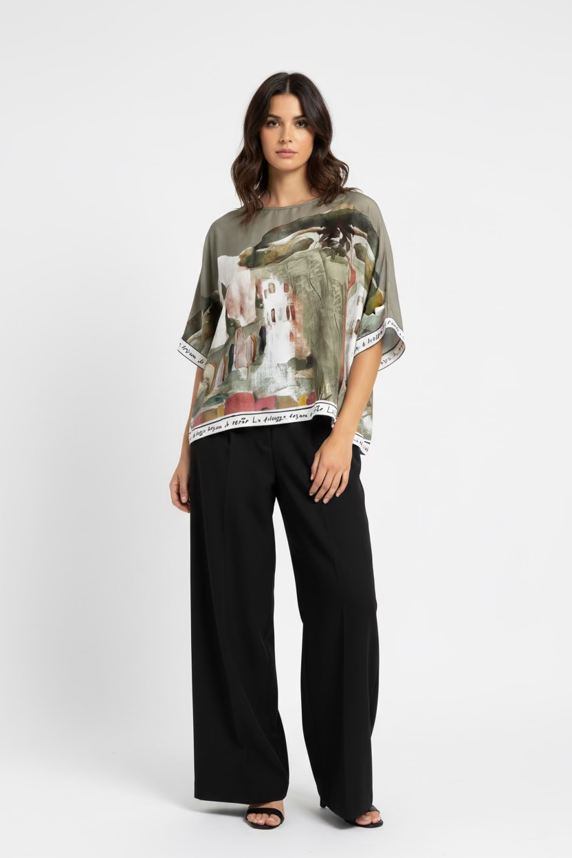 Relaxed fit Silk OLIVE GREEN top- O/S